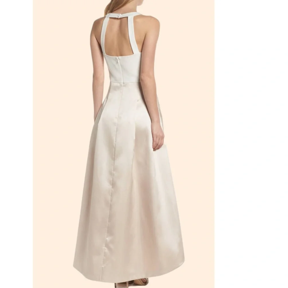 NEW ELIZA J Asymmetrical CHAMPAGNE Two Tone CREPE & MIKADO High Low DRESS GOWN 4 - Picture 13 of 13